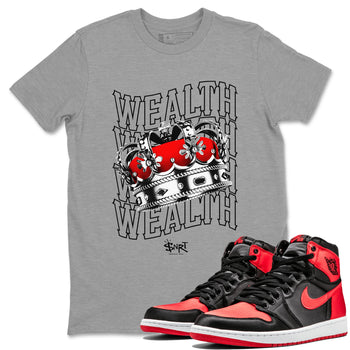 Air Jordan 1 Retro High OG Satin Bred shirt to match jordans Wealth sneaker release tees Air Jordan 1 Satin Bred SNRT Sneaker Tees Unisex Streetwear Clothing Heather Grey 1 T-Shirt