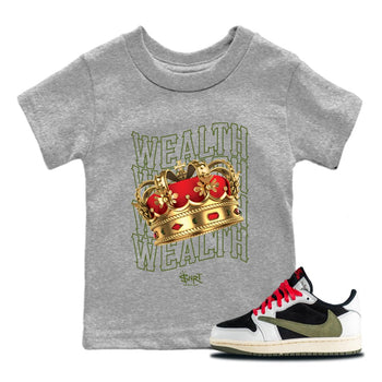 Jordan 1 Travis Scott Olive Sneaker Match Tees Wealth Sneaker Tees Jordan 1 Travis Scott Olive Sneaker Release Tees Kids Shirts