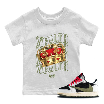 Jordan 1 Travis Scott Olive Sneaker Match Tees Wealth Sneaker Tees Jordan 1 Travis Scott Olive Sneaker Release Tees Kids Shirts