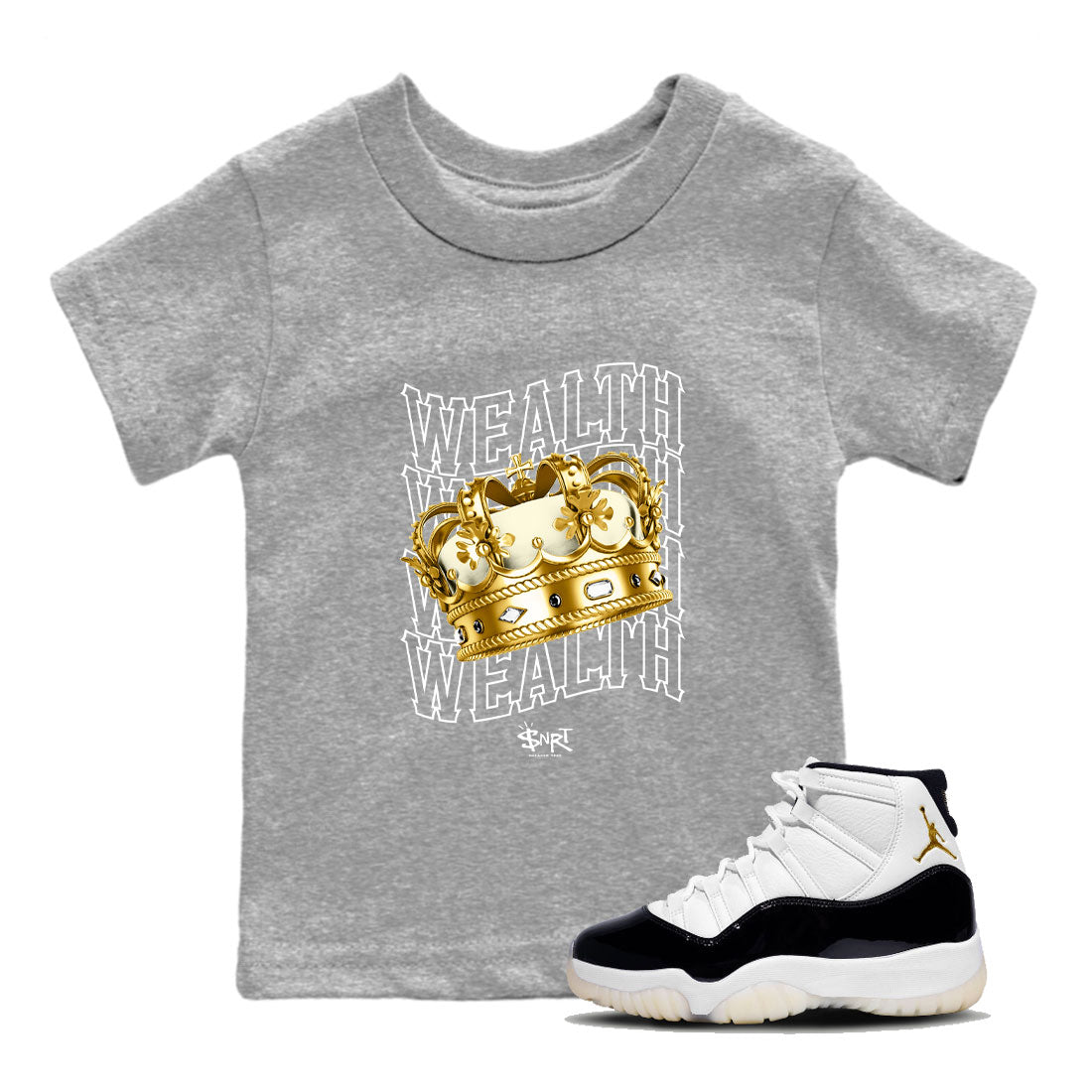 Air Jordan 11 Gratitude shirt to match jordans Wealth sneaker tees Jordan 11 Retro Gratitude SNRT Sneaker Tees Baby Toddler Heather Grey 1 T-Shirt