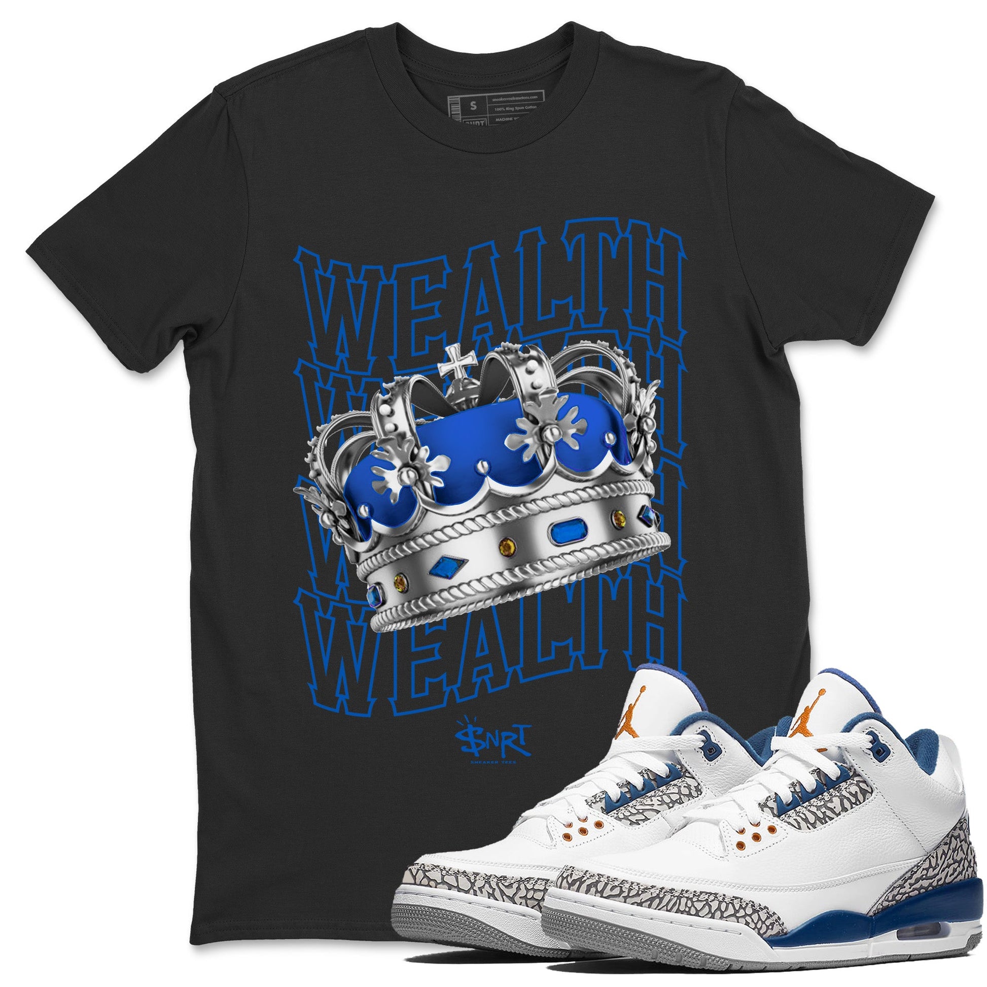 Air Jordan 3 Wizards Sneaker Match Tees Wealth Sneaker Tees Air Jordan 3 True Blue Sneaker Release Tees Unisex Shirts Black 1