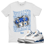 Air Jordan 3 Wizards Sneaker Match Tees Wealth Sneaker Tees Air Jordan 3 True Blue Sneaker Release Tees Unisex Shirts White 1