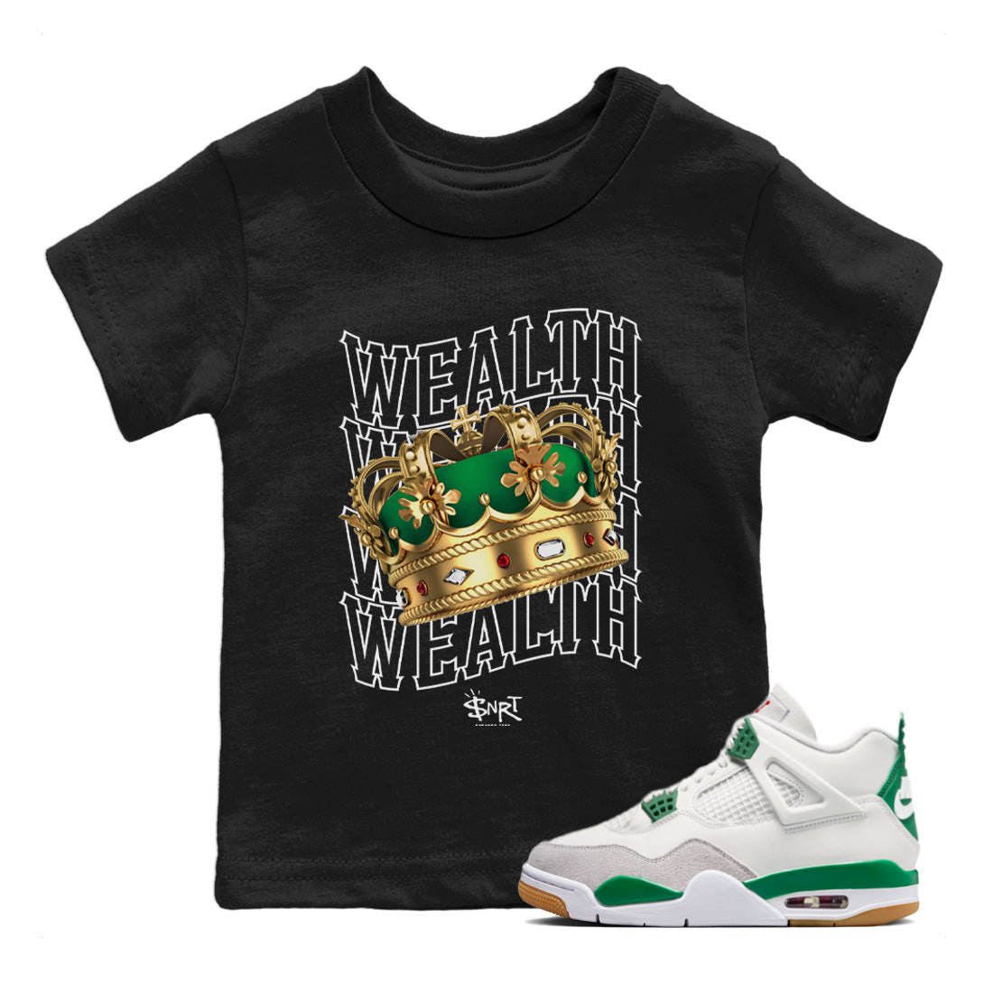 Jordan 4 Pine Green SB Sneaker Match Tees Wealth Sneaker Tees Jordan Retro 4 Pine Green Sneaker Tees Sneaker Release Shirts Kids Shirts Black 1