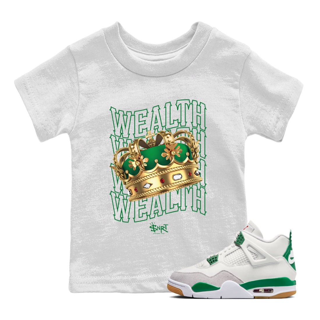 Jordan 4 Pine Green SB Sneaker Match Tees Wealth Sneaker Tees Jordan Retro 4 Pine Green Sneaker Tees Sneaker Release Shirts Kids Shirts White 1