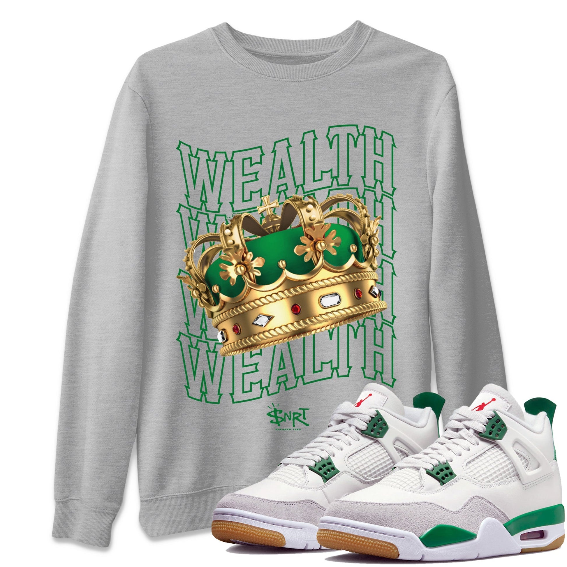 Jordan 4 Pine Green SB Sneaker Match Tees Wealth Sneaker Tees Jordan Retro 4 Pine Green Sneaker Tees Sneaker Release Shirts Unisex Shirts Heather Grey 1