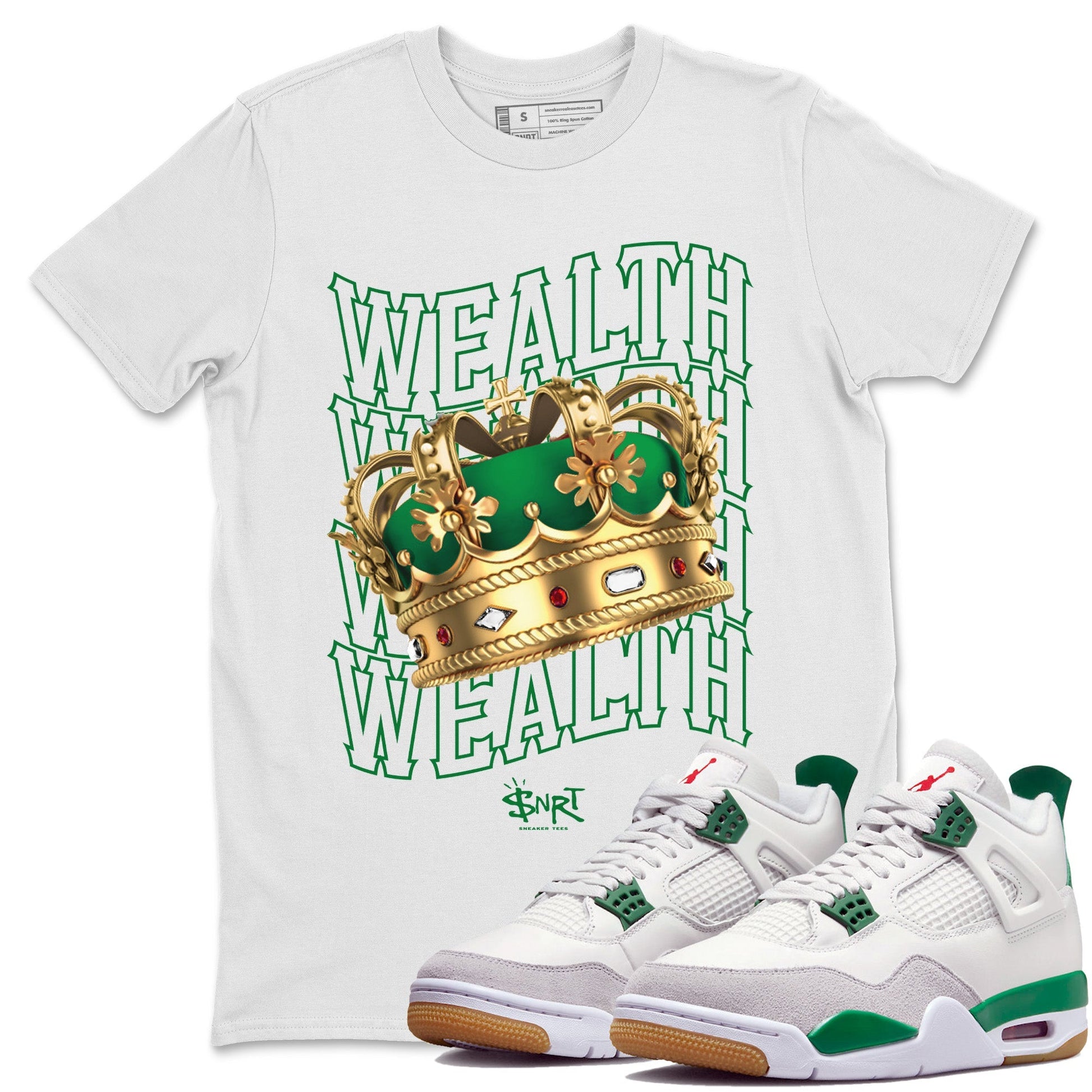 Jordan 4 Pine Green SB Sneaker Match Tees Wealth Sneaker Tees Jordan Retro 4 Pine Green Sneaker Tees Sneaker Release Shirts Unisex Shirts White 1