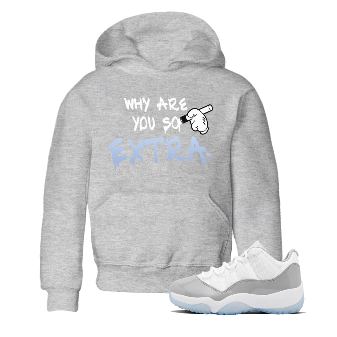 Air Jordan 11 White Cement Sneaker Match Tees Why Are You So Extra Sneaker Tees Jordan 11 Retro White Cement Sneaker Release Tees Kids Shirts Heather Grey 1