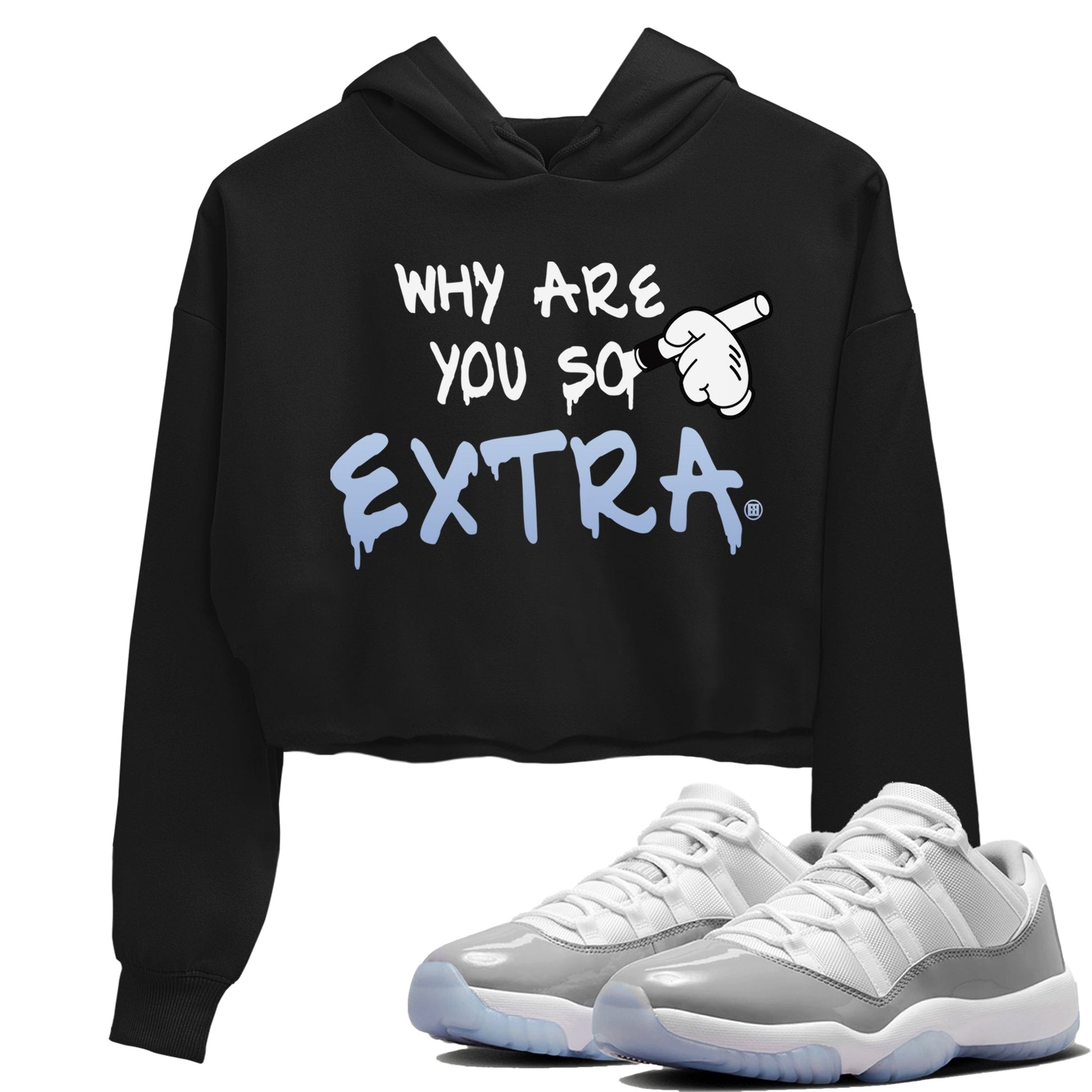 Air Jordan 11 White Cement Sneaker Match Tees Why Are You So Extra Sneaker Tees Jordan 11 Retro White Cement Sneaker Release Tees Women's Shirts Black 1