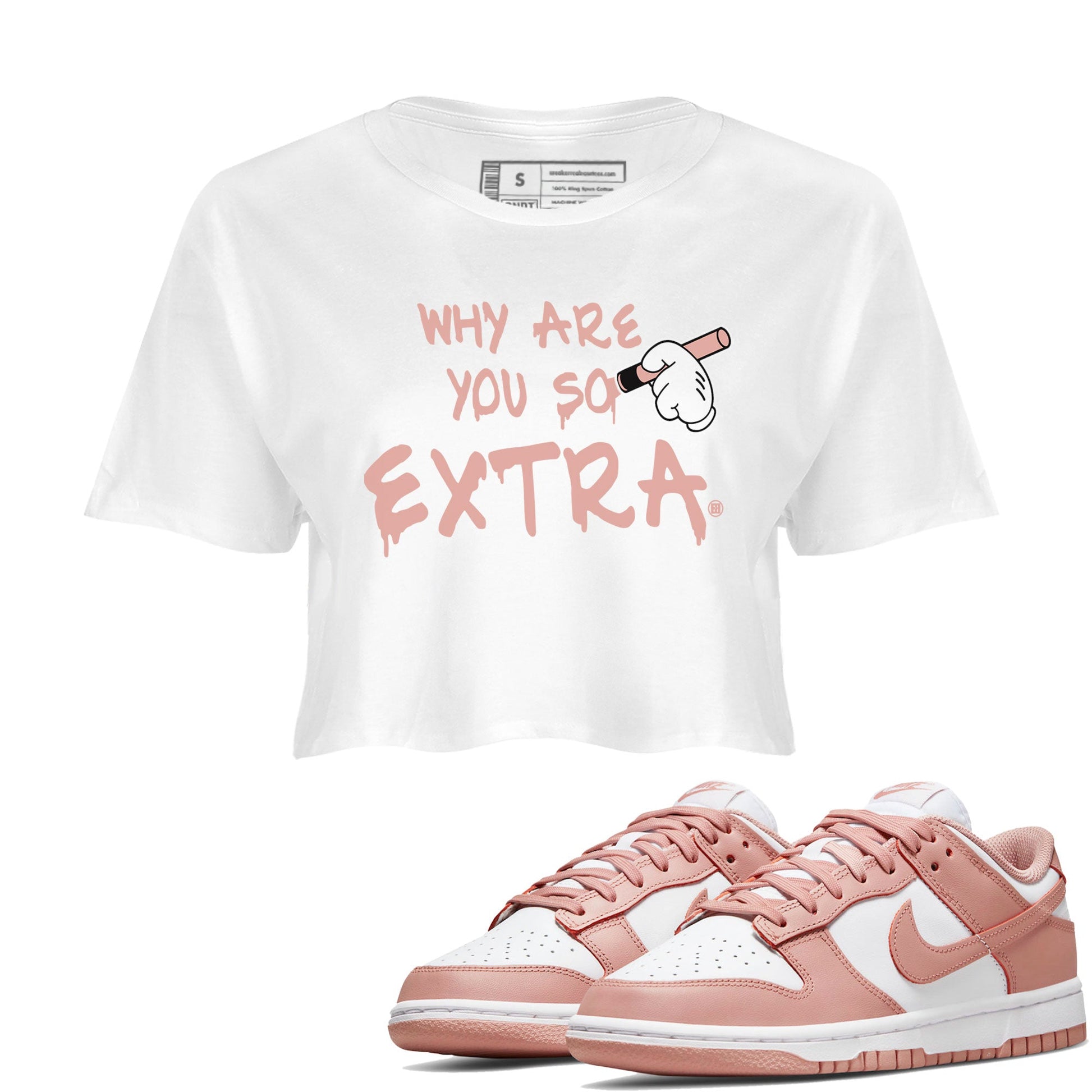 Dunks Low Rose Whisper shirt to match jordans Why Are You So Extra sneaker tees Dunk Rose Whisper SNRT Sneaker Release Tees White 1 Crop T-Shirt