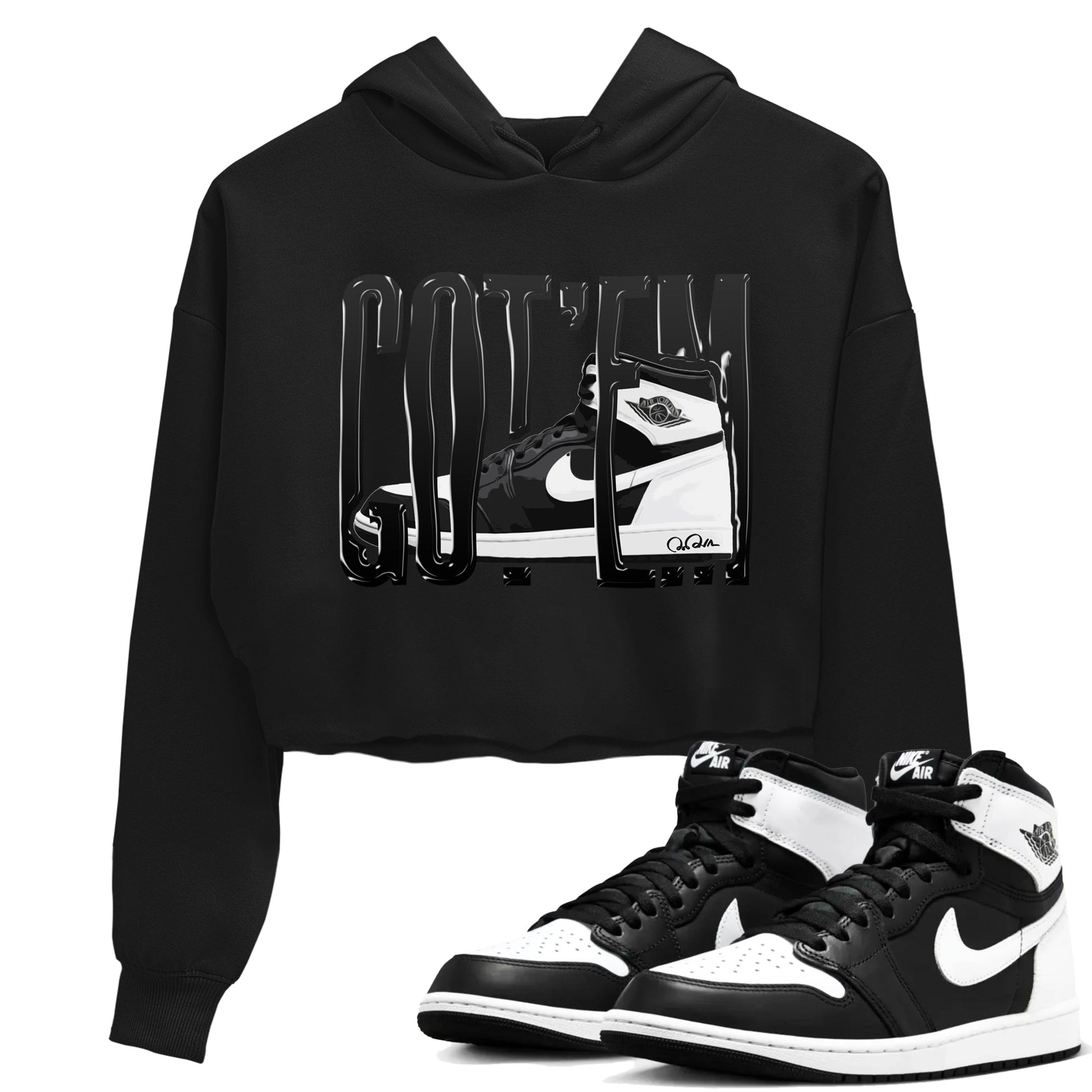 1s Black White shirt to match jordans Wiggling Gotem sneaker tees Air Jordan 1 High OG Black White SNRT Sneaker Release Tees Black 1 crop length shirt