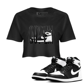 1s Black White shirt to match jordans Wiggling Gotem sneaker tees Air Jordan 1 High OG Black White SNRT Sneaker Release Tees Black 1 crop length shirt
