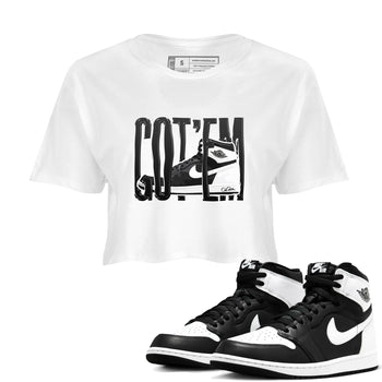 1s Black White shirt to match jordans Wiggling Gotem sneaker tees Air Jordan 1 High OG Black White SNRT Sneaker Release Tees White 1 crop length shirt