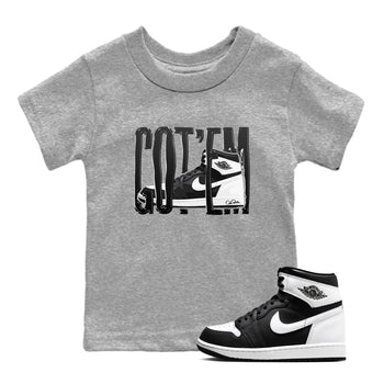 1s Black White shirt to match jordans Wiggling Gotem sneaker tees Air Jordan 1 High OG Black White SNRT sneaker release tees baby toddler Heather Grey 1 cotton Shirt
