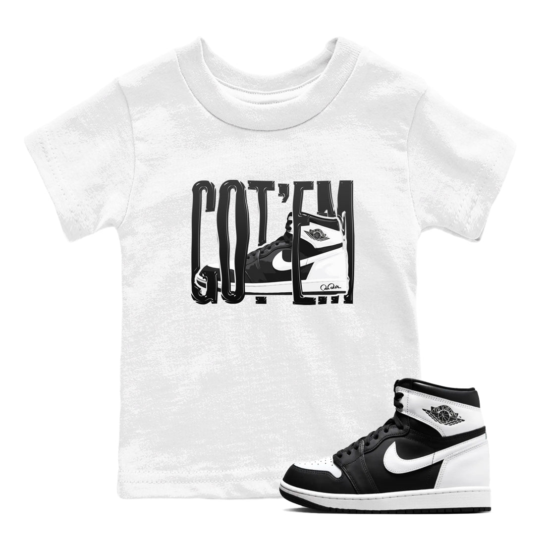 1s Black White shirt to match jordans Wiggling Gotem sneaker tees Air Jordan 1 High OG Black White SNRT sneaker release tees baby toddler White 1 cotton Shirt