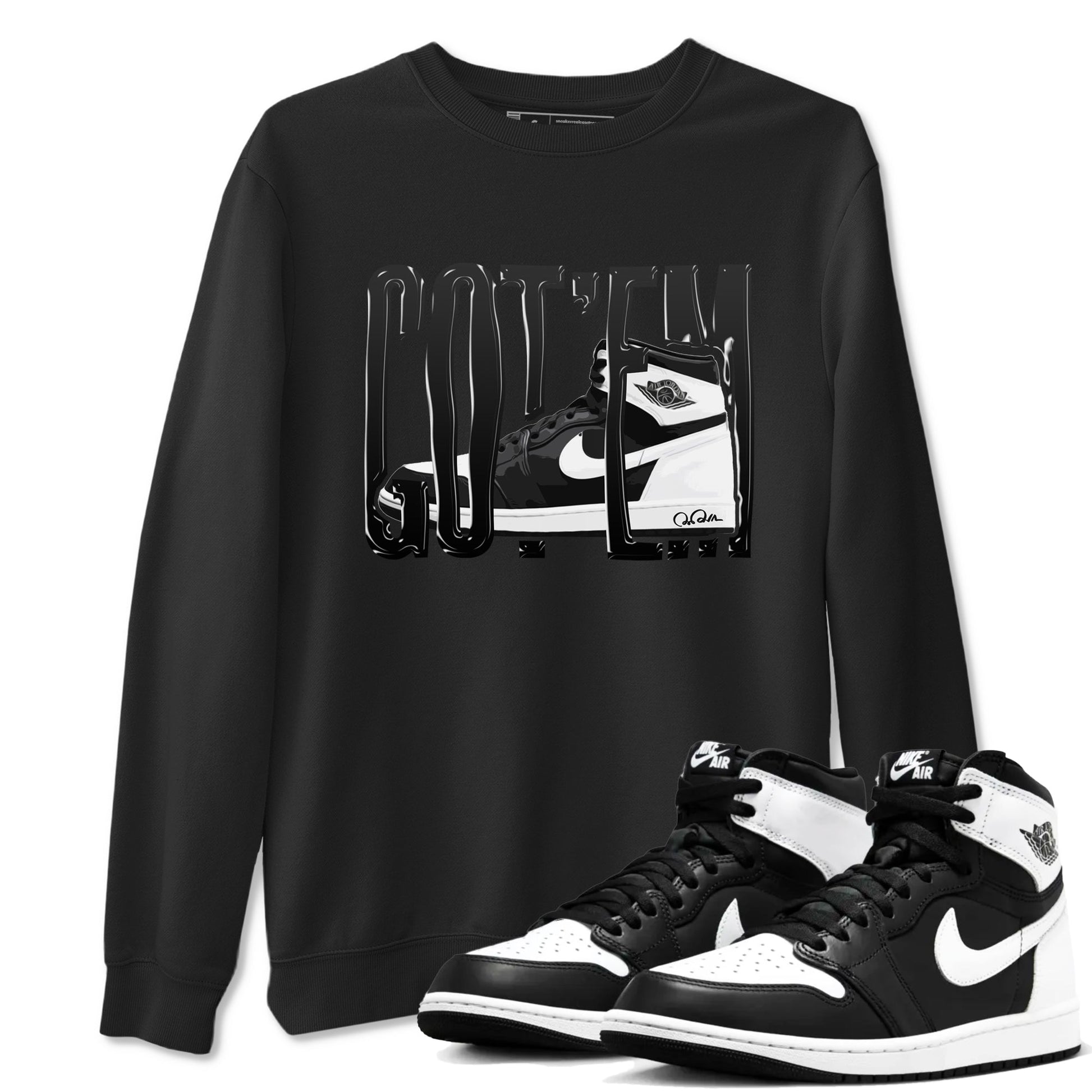 1s Black White shirt to match jordans Wiggling Gotem sneaker tees Air Jordan 1 High OG Black White SNRT Sneaker Release Tees unisex cotton Black 1 crew neck shirt
