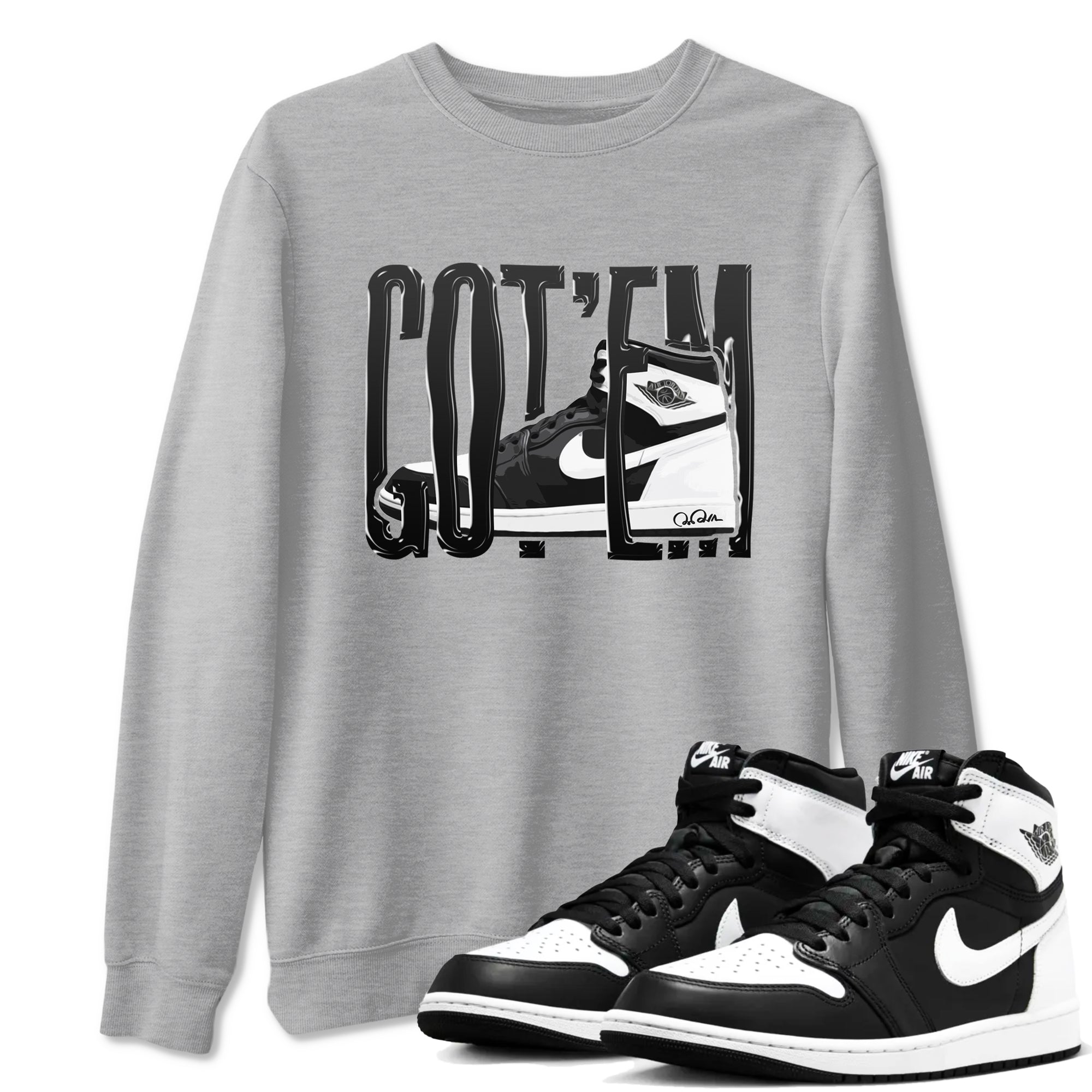 1s Black White shirt to match jordans Wiggling Gotem sneaker tees Air Jordan 1 High OG Black White SNRT Sneaker Release Tees unisex cotton Heather Grey 1 crew neck shirt