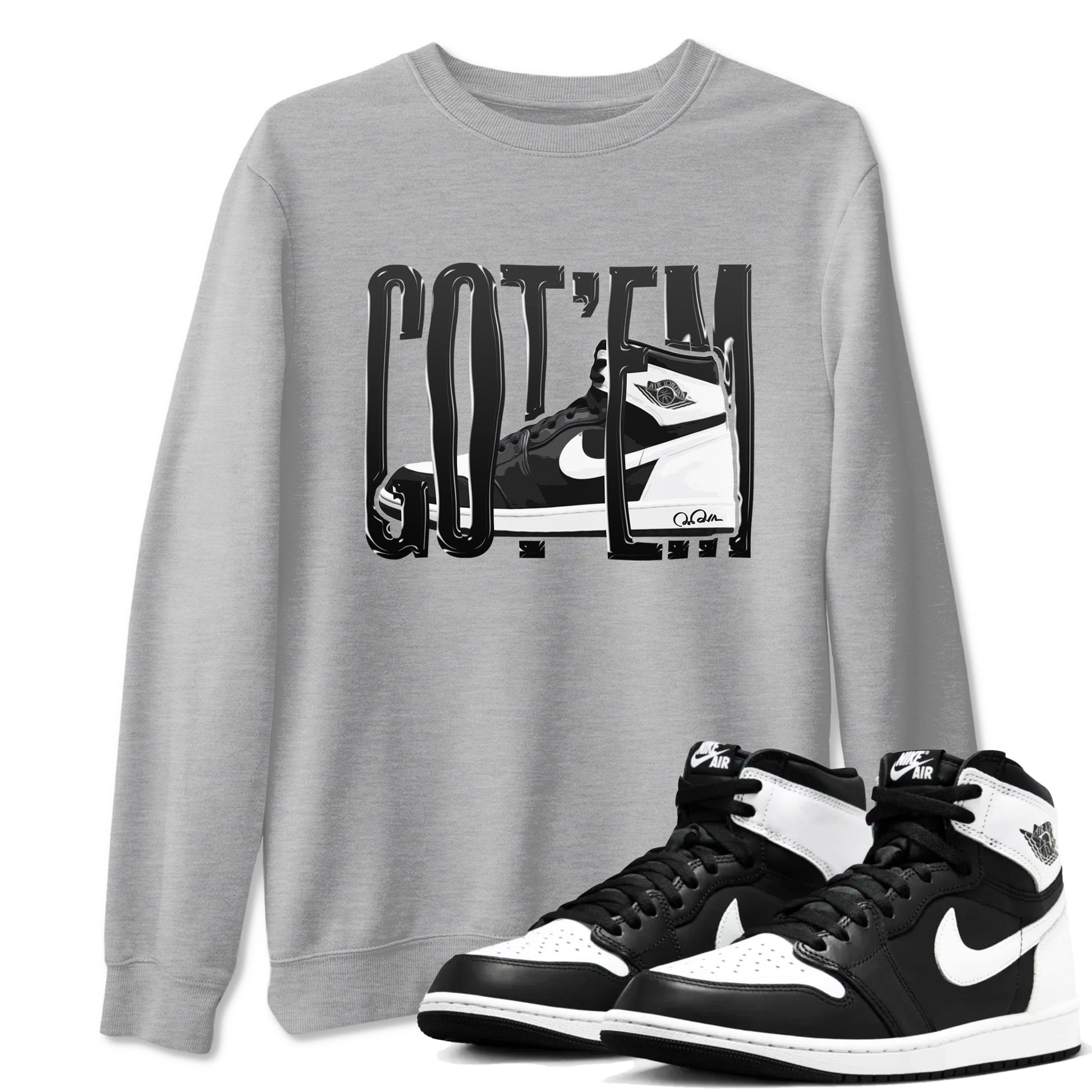 1s Black White shirt to match jordans Wiggling Gotem sneaker tees Air Jordan 1 High OG Black White SNRT Sneaker Release Tees unisex cotton Heather Grey 1 crew neck shirt