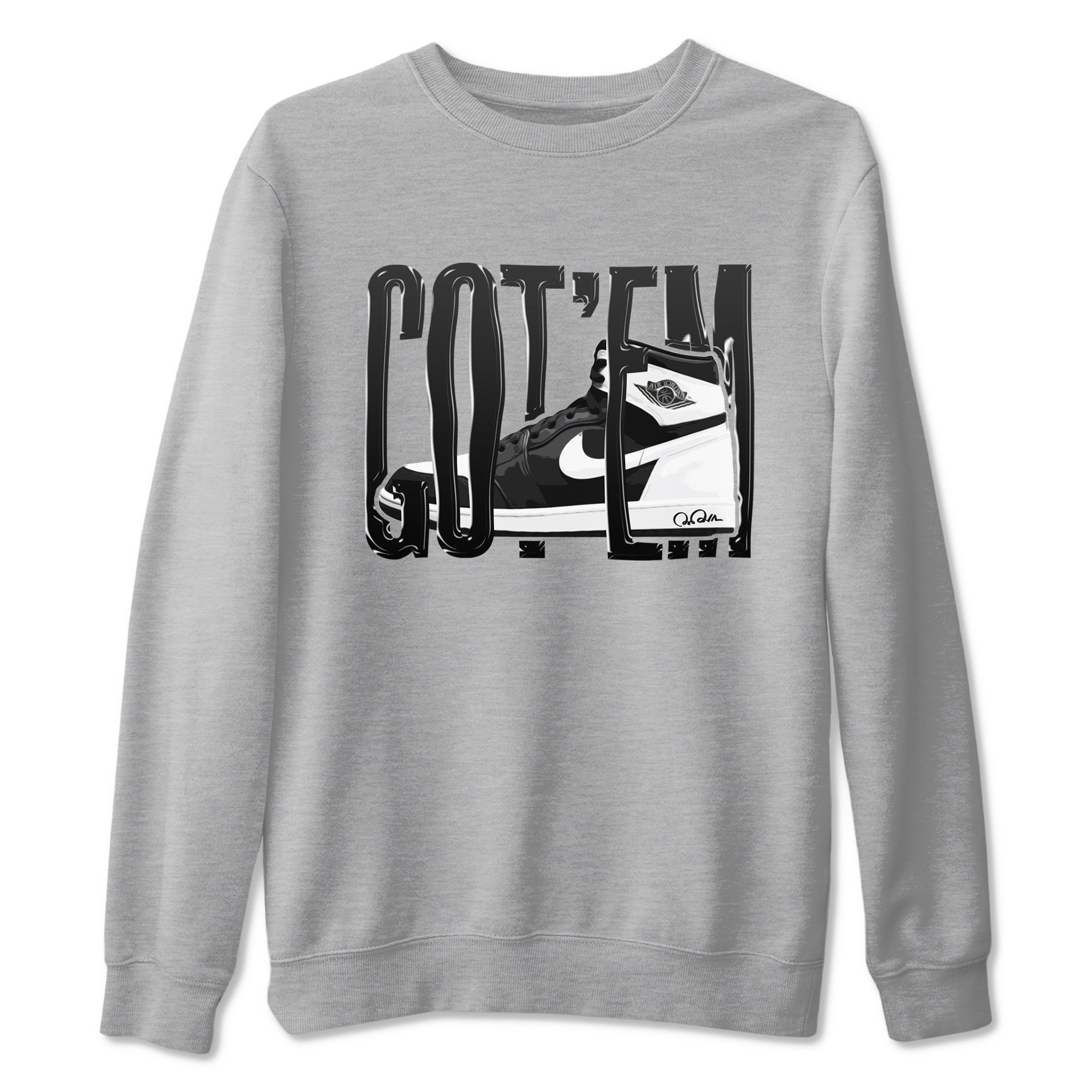1s Black White shirt to match jordans Wiggling Gotem sneaker tees Air Jordan 1 High OG Black White SNRT Sneaker Release Tees unisex cotton Heather Grey 2 crew neck shirt