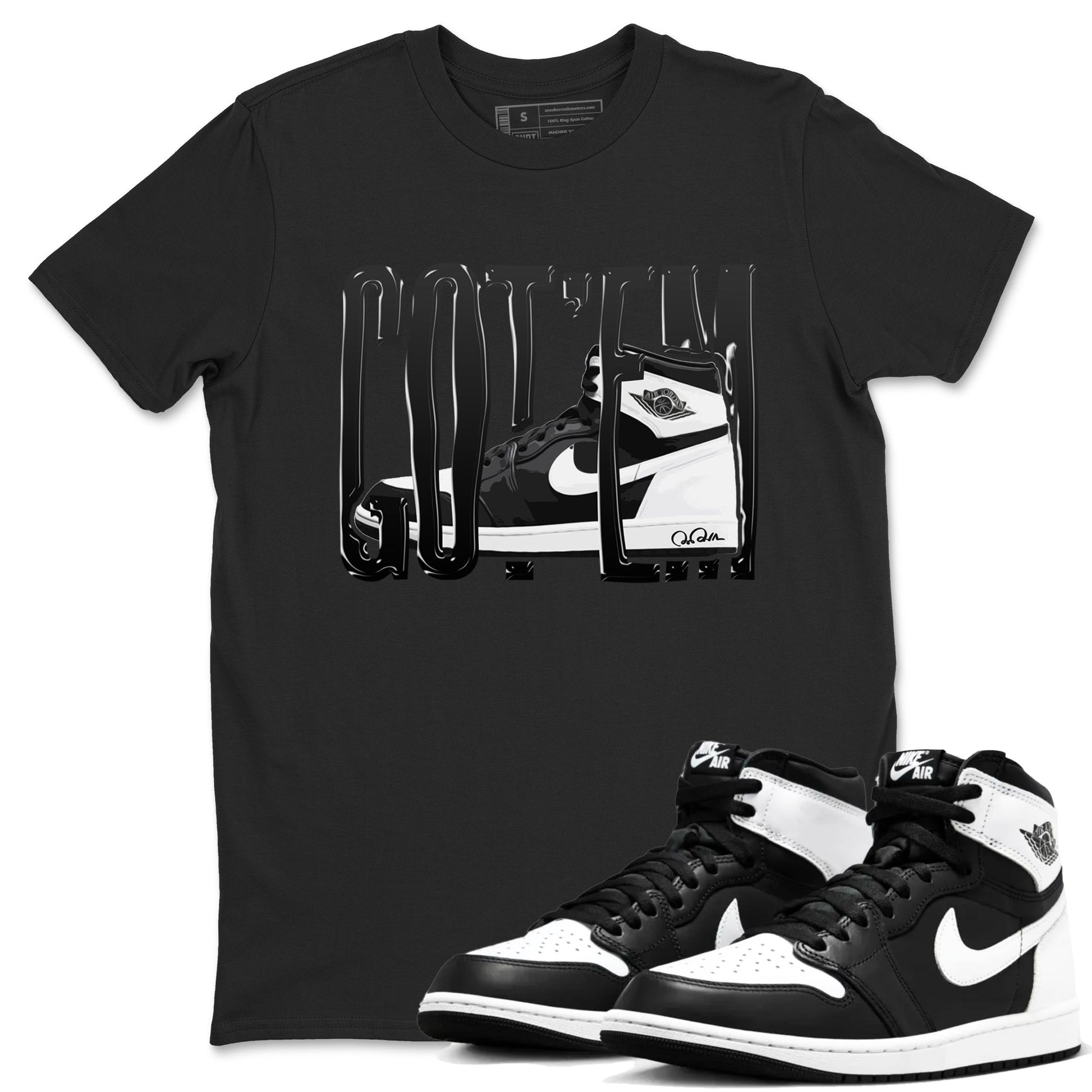 1s Black White shirt to match jordans Wiggling Gotem sneaker tees Air Jordan 1 High OG Black White SNRT Sneaker Release Tees unisex cotton Black 1 crew neck shirt