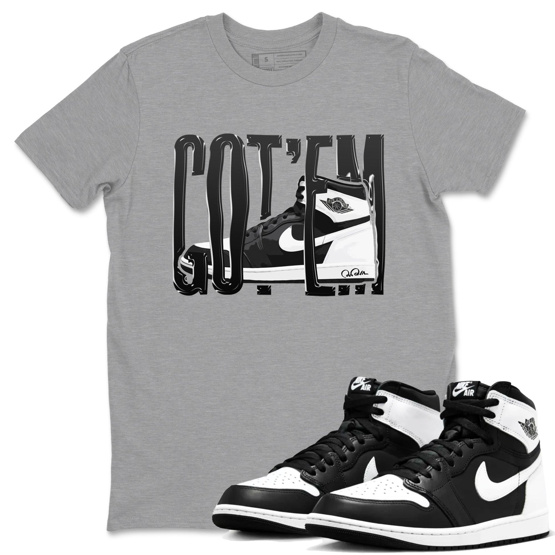 1s Black White shirt to match jordans Wiggling Gotem sneaker tees Air Jordan 1 High OG Black White SNRT Sneaker Release Tees unisex cotton Heather Grey 1 crew neck shirt