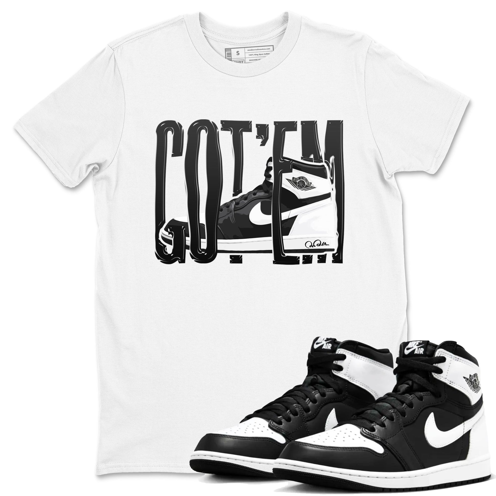 1s Black White shirt to match jordans Wiggling Gotem sneaker tees Air Jordan 1 High OG Black White SNRT Sneaker Release Tees unisex cotton White 1 crew neck shirt