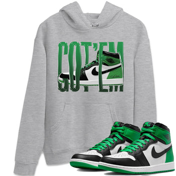 Air Jordan 1 Celtics Sneaker Match Tees Wiggling Gotem Sneaker Tees AJ1 High OG Lucky Green Sneaker Release Tees Unisex Shirts Heather Grey 1