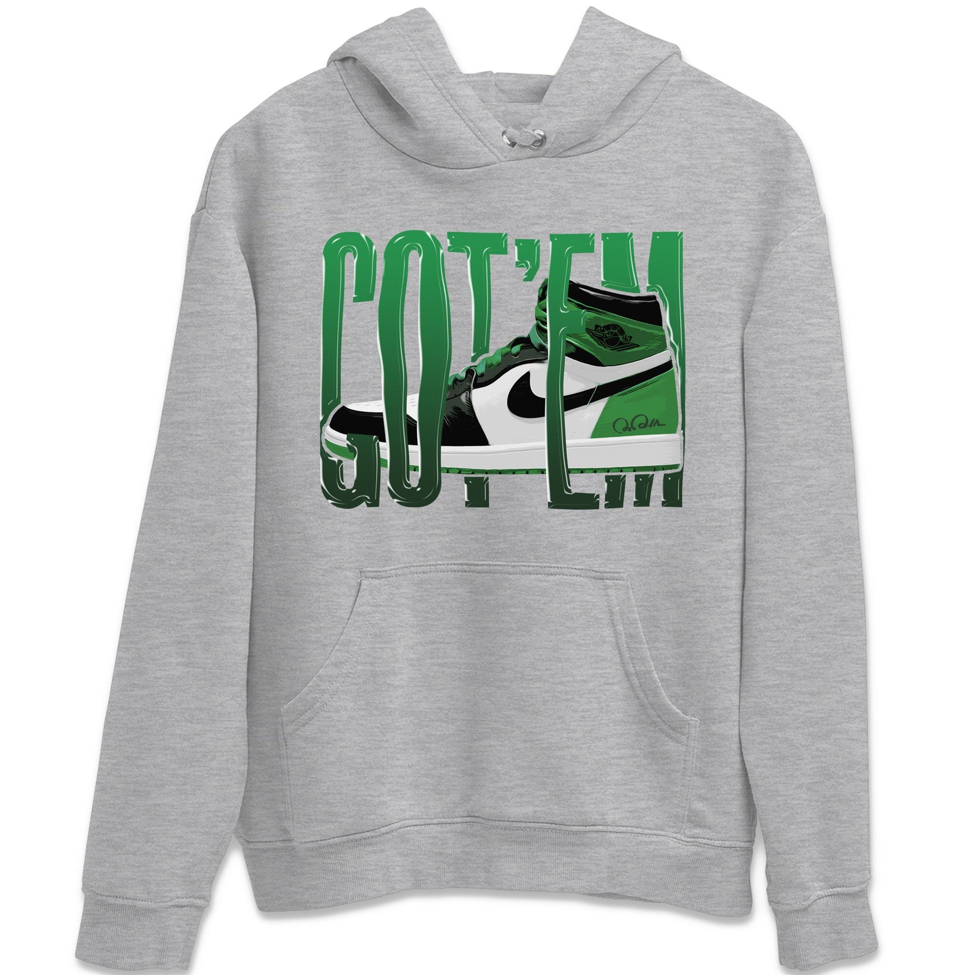 Air Jordan 1 Celtics Sneaker Match Tees Wiggling Gotem Sneaker Tees AJ1 High OG Lucky Green Sneaker Release Tees Unisex Shirts Heather Grey 2