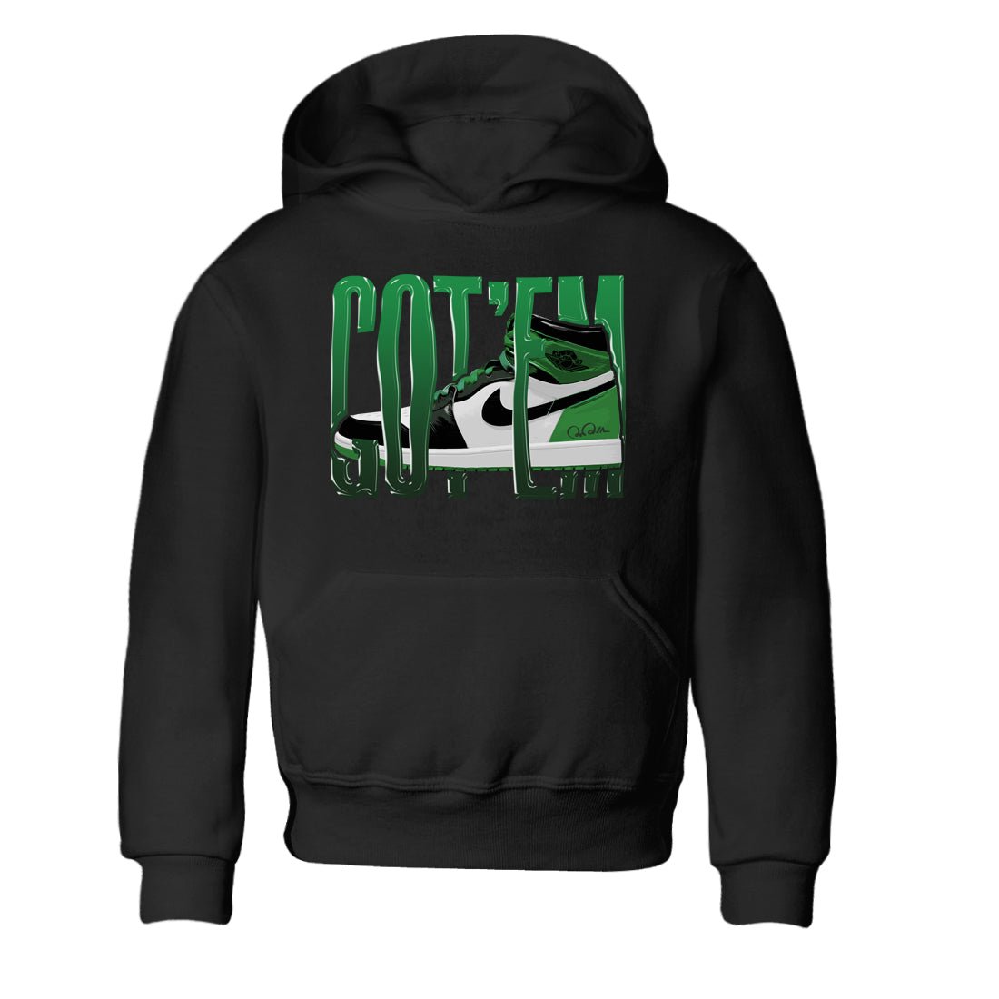 Air Jordan 1 Celtics Sneaker Match Tees Wiggling Gotem Sneaker Tees AJ1 High OG Lucky Green Sneaker Release Tees Kids Shirts Black 2
