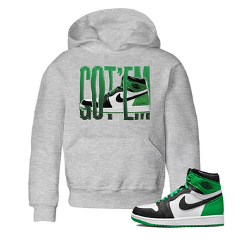 Air Jordan 1 Celtics Sneaker Match Tees Wiggling Gotem Sneaker Tees AJ1 High OG Lucky Green Sneaker Release Tees Kids Shirts Heather Grey 1