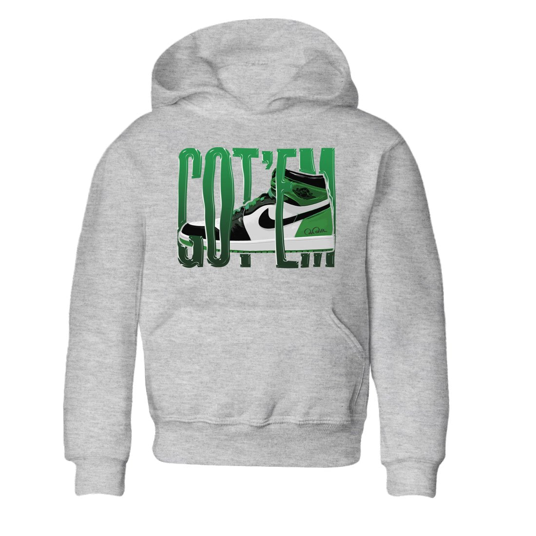 Air Jordan 1 Celtics Sneaker Match Tees Wiggling Gotem Sneaker Tees AJ1 High OG Lucky Green Sneaker Release Tees Kids Shirts Heather Grey 2