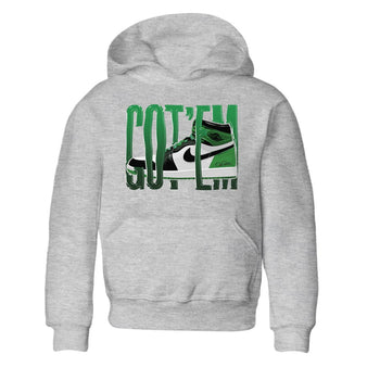 Air Jordan 1 Celtics Sneaker Match Tees Wiggling Gotem Sneaker Tees AJ1 High OG Lucky Green Sneaker Release Tees Kids Shirts Heather Grey 2