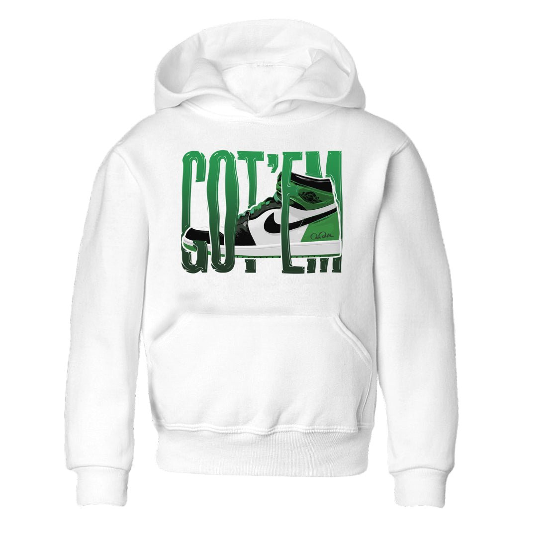 Air Jordan 1 Celtics Sneaker Match Tees Wiggling Gotem Sneaker Tees AJ1 High OG Lucky Green Sneaker Release Tees Kids Shirts White 2