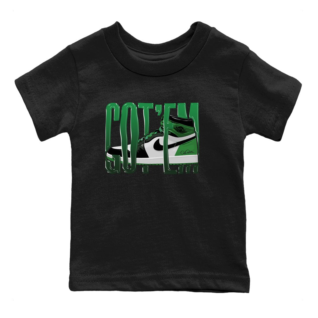 Air Jordan 1 Celtics Sneaker Match Tees Wiggling Gotem Sneaker Tees AJ1 High OG Lucky Green Sneaker Release Tees Kids Shirts Black 2