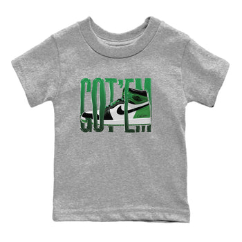 Air Jordan 1 Celtics Sneaker Match Tees Wiggling Gotem Sneaker Tees AJ1 High OG Lucky Green Sneaker Release Tees Kids Shirts Heather Grey 2