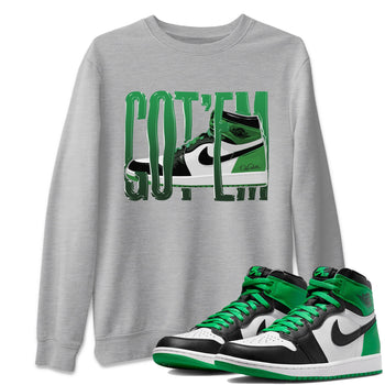 Air Jordan 1 Celtics Sneaker Match Tees Wiggling Gotem Sneaker Tees AJ1 High OG Lucky Green Sneaker Release Tees Unisex Shirts Heather Grey 1