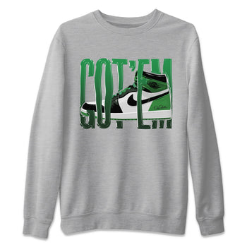 Air Jordan 1 Celtics Sneaker Match Tees Wiggling Gotem Sneaker Tees AJ1 High OG Lucky Green Sneaker Release Tees Unisex Shirts Heather Grey 2