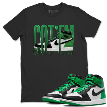 Air Jordan 1 Celtics Sneaker Match Tees Wiggling Gotem Sneaker Tees AJ1 High OG Lucky Green Sneaker Release Tees Unisex Shirts Black 1