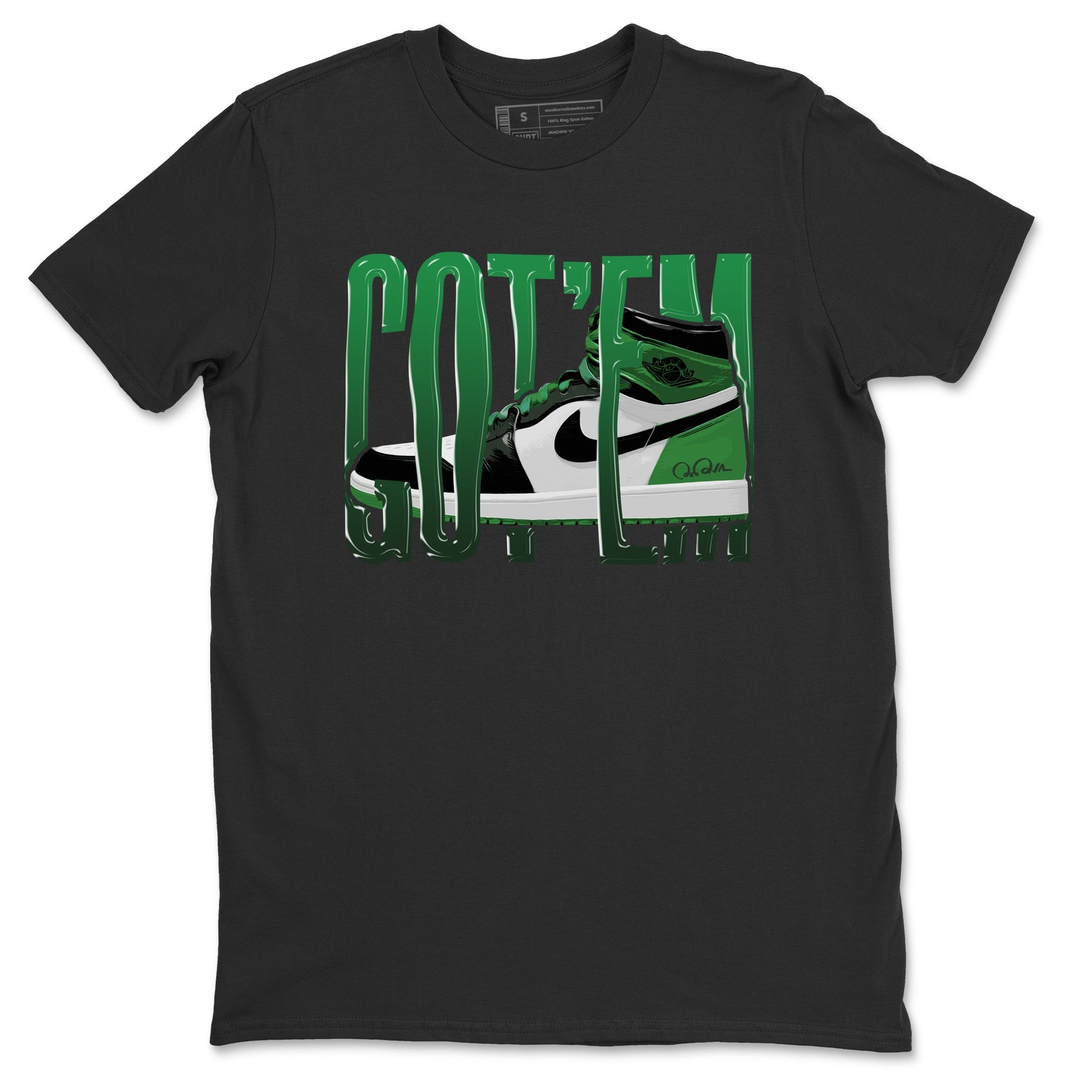 Air Jordan 1 Celtics Sneaker Match Tees Wiggling Gotem Sneaker Tees AJ1 High OG Lucky Green Sneaker Release Tees Unisex Shirts Black 2
