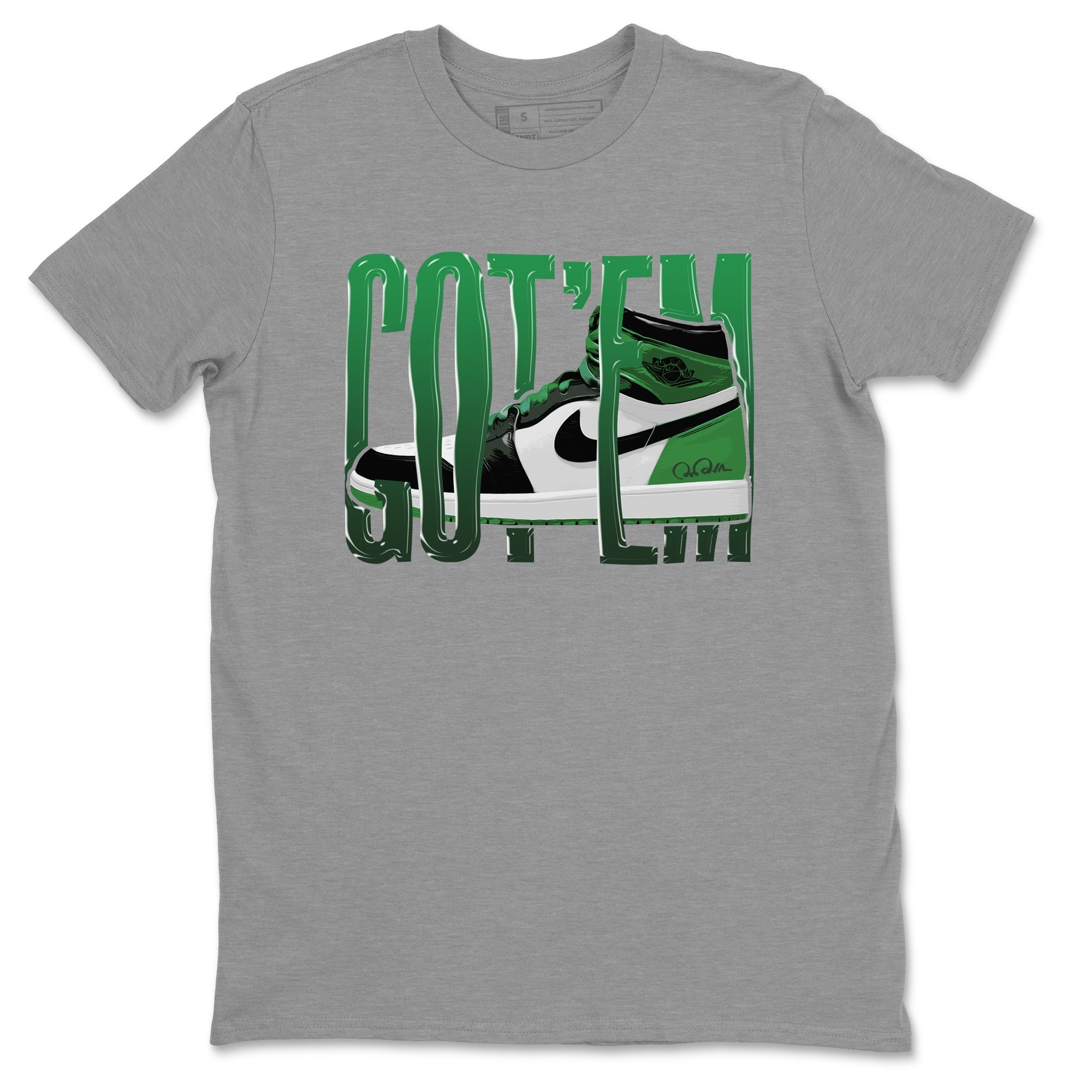 Air Jordan 1 Celtics Sneaker Match Tees Wiggling Gotem Sneaker Tees AJ1 High OG Lucky Green Sneaker Release Tees Unisex Shirts Heather Grey 2