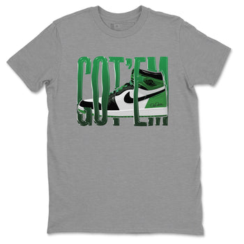 Air Jordan 1 Celtics Sneaker Match Tees Wiggling Gotem Sneaker Tees AJ1 High OG Lucky Green Sneaker Release Tees Unisex Shirts Heather Grey 2