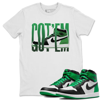 Air Jordan 1 Celtics Sneaker Match Tees Wiggling Gotem Sneaker Tees AJ1 High OG Lucky Green Sneaker Release Tees Unisex Shirts White 1