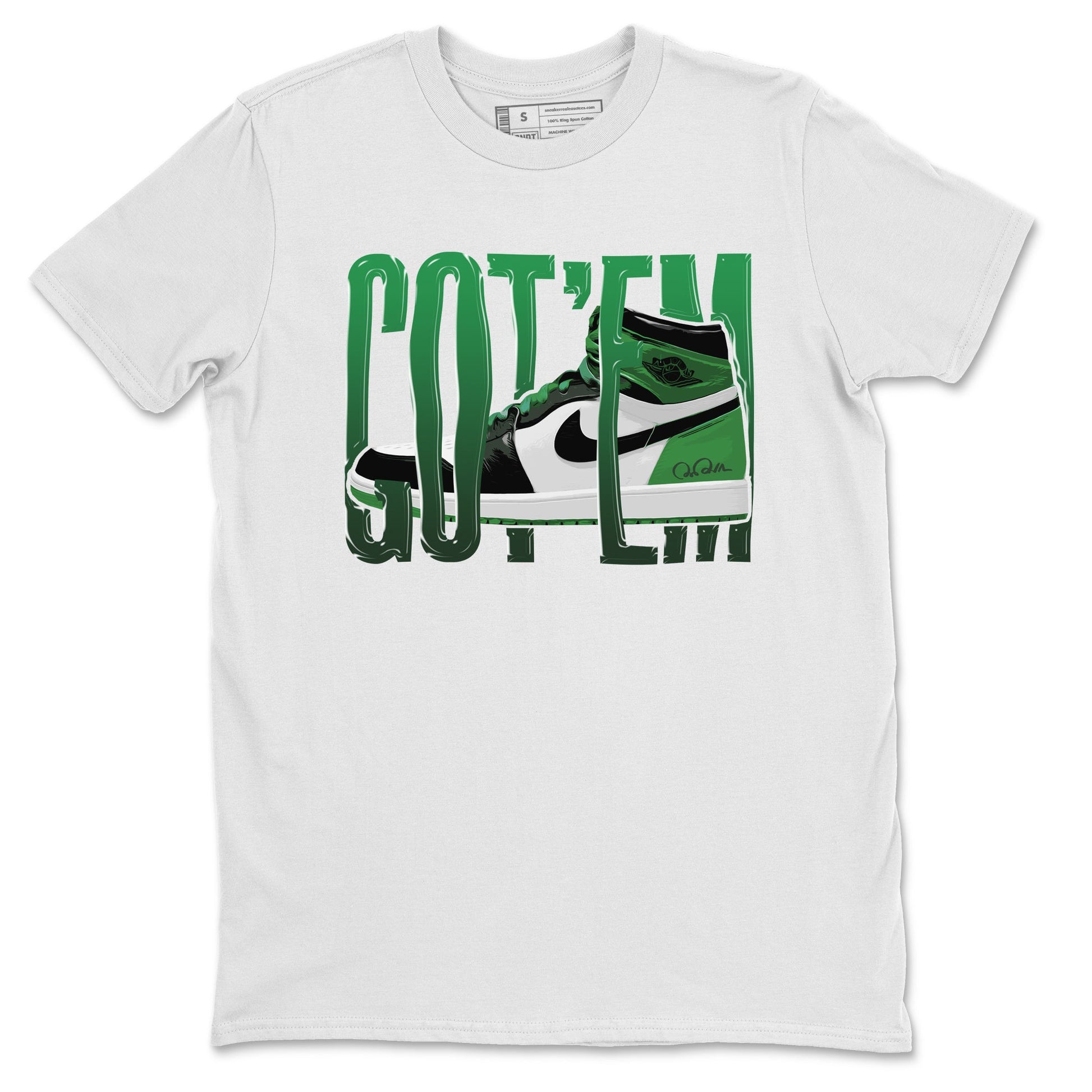 Air Jordan 1 Celtics Sneaker Match Tees Wiggling Gotem Sneaker Tees AJ1 High OG Lucky Green Sneaker Release Tees Unisex Shirts White 2