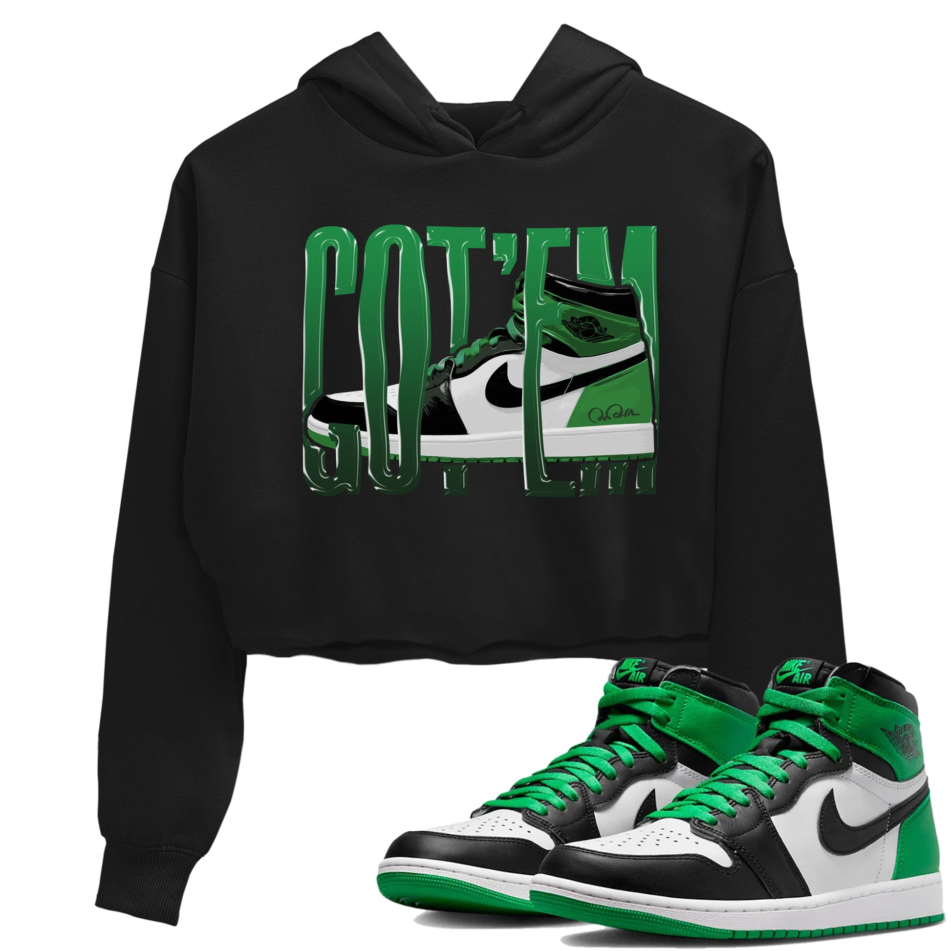 Air Jordan 1 Celtics Sneaker Match Tees Wiggling Gotem Sneaker Tees AJ1 High OG Lucky Green Sneaker Release Tees Women's Shirts Black 1
