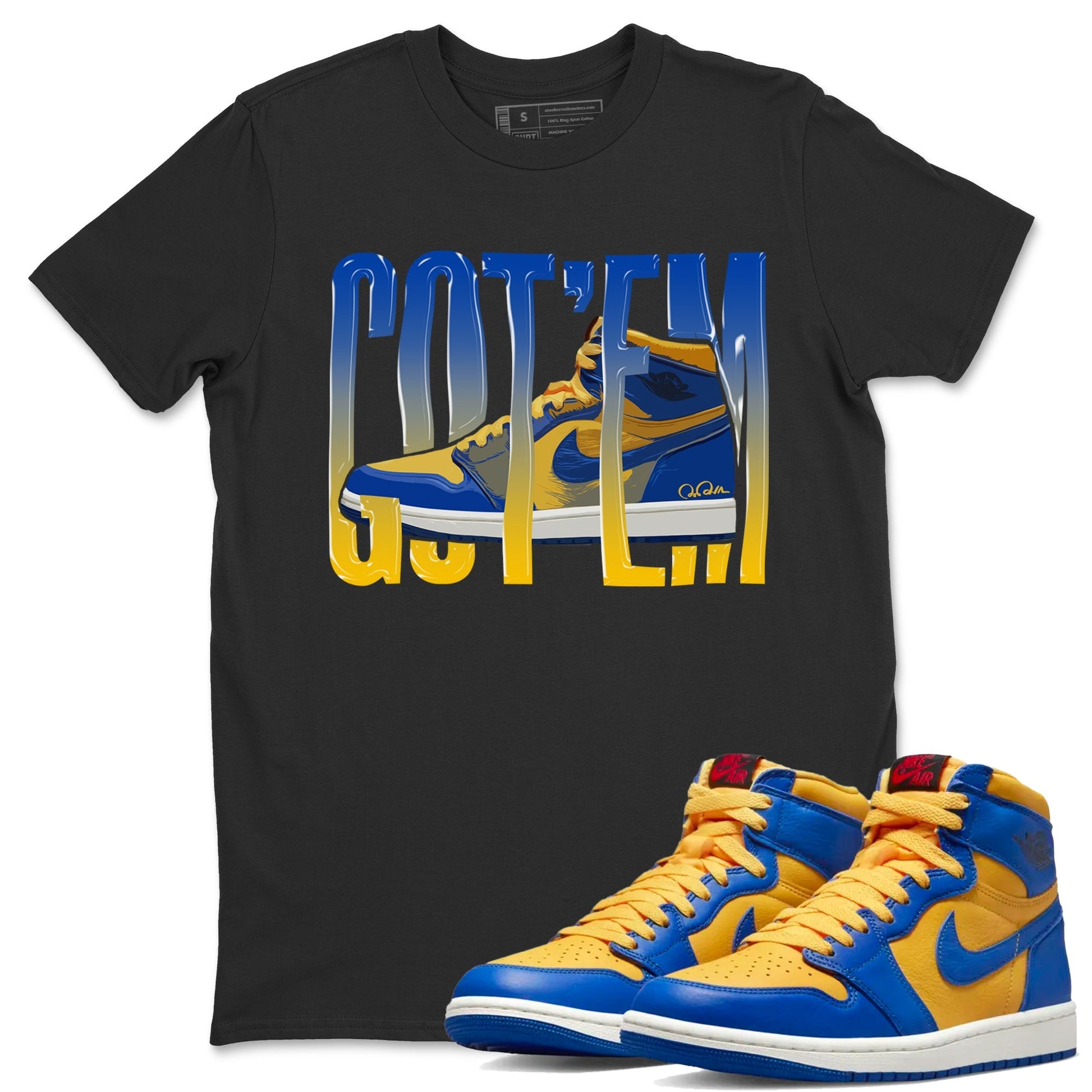 Jordan 1 Game Royal Varsity Maize Sneaker Match Tees Wiggling Gotem Sneaker Tees Jordan 1 Game Royal Varsity Maize Sneaker Release Tees Unisex Shirts