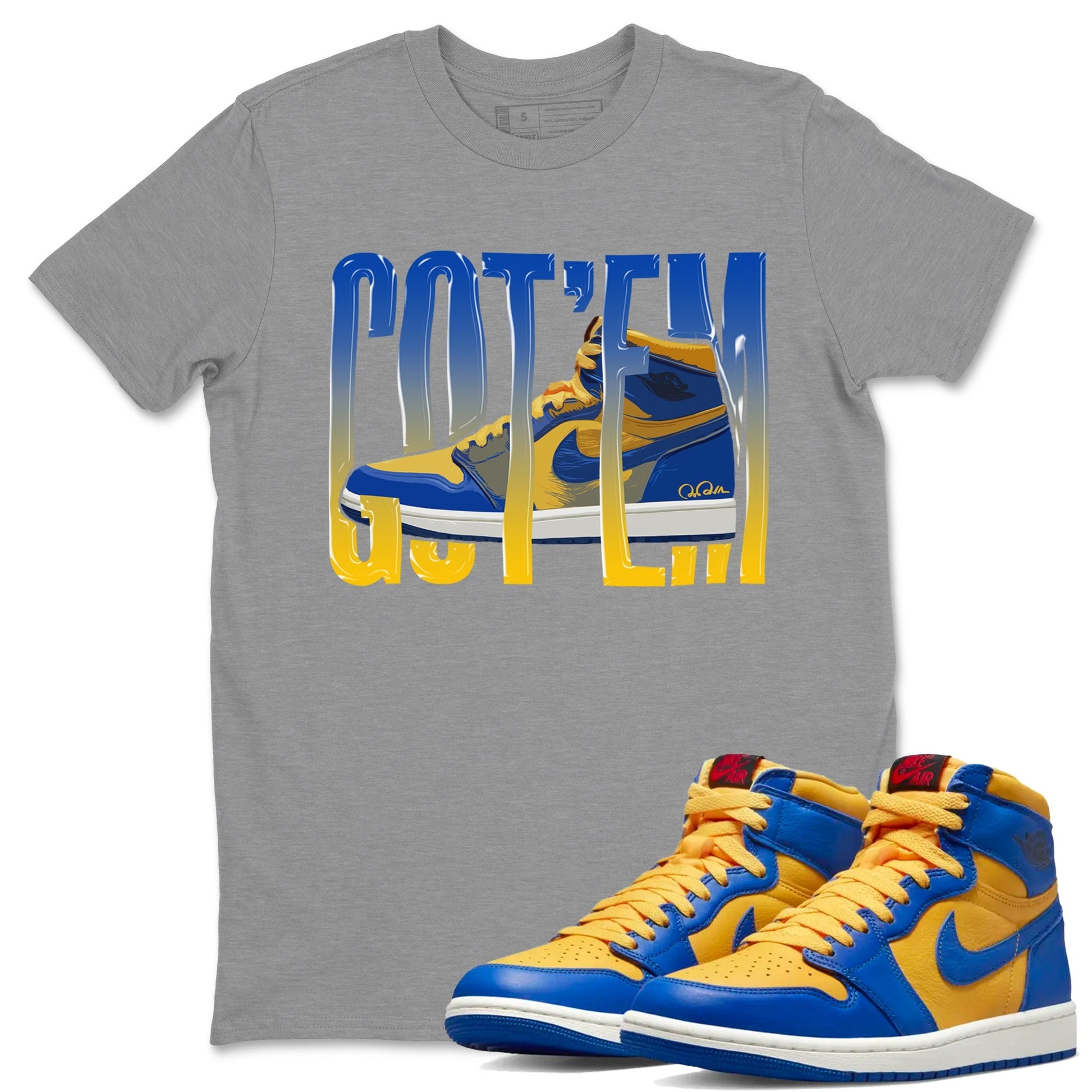 Jordan 1 Game Royal Varsity Maize Sneaker Match Tees Wiggling Gotem Sneaker Tees Jordan 1 Game Royal Varsity Maize Sneaker Release Tees Unisex Shirts