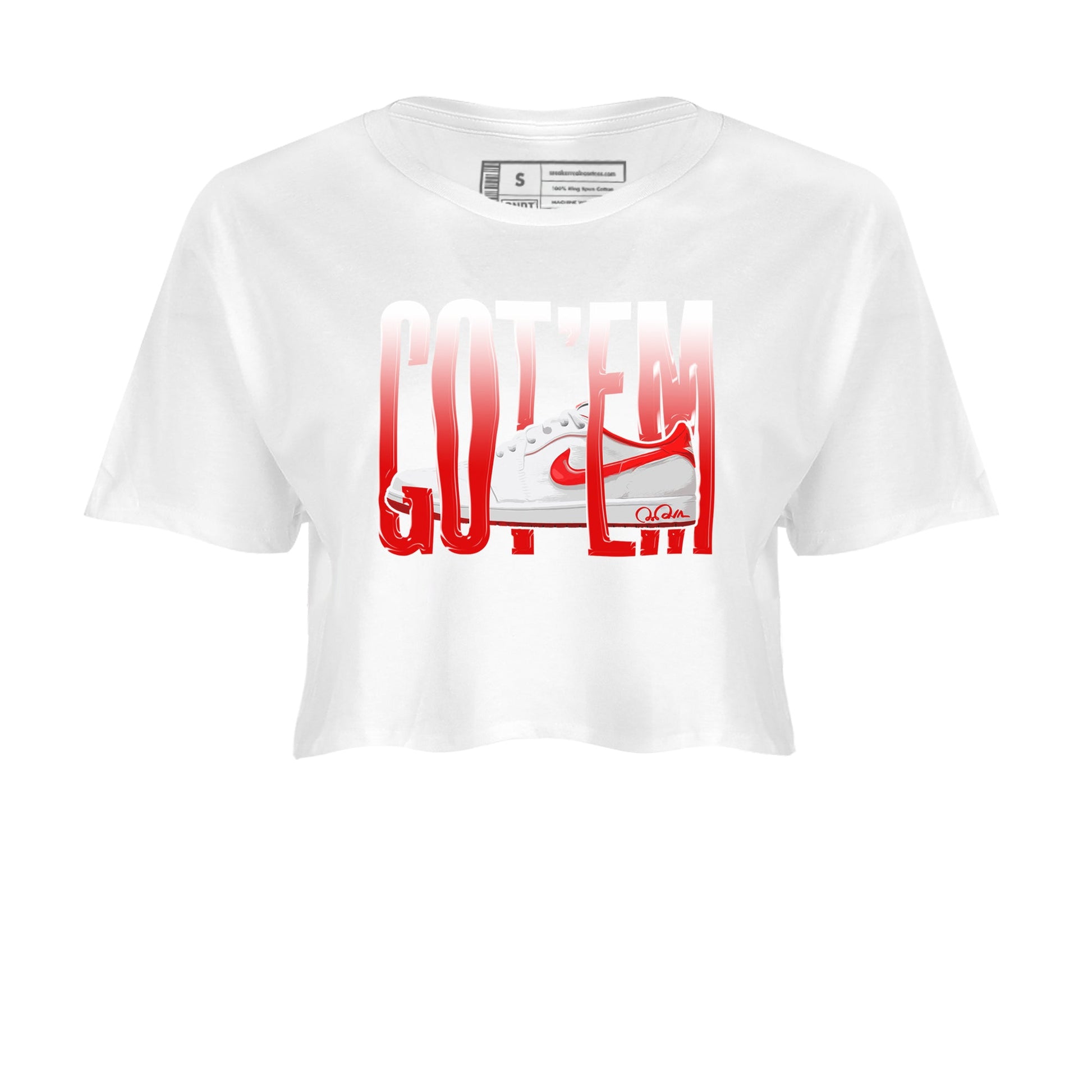 Jordan 1 Low University Red shirt to match jordans Wiggling Gotem sneakertees AJ1 Low University Red SNRT Sneaker Release Tees White 2 Crop T-Shirt