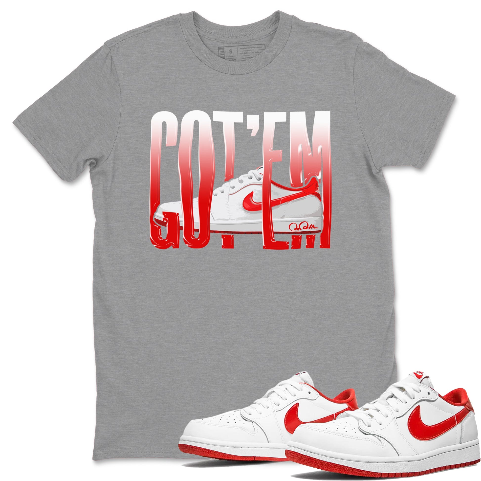 Jordan 1 Low University Red shirt to match jordans Wiggling Gotem sneakertees AJ1 Low University Red SNRT Sneaker Release Tees Unisex Heather Grey 1 T-Shirt