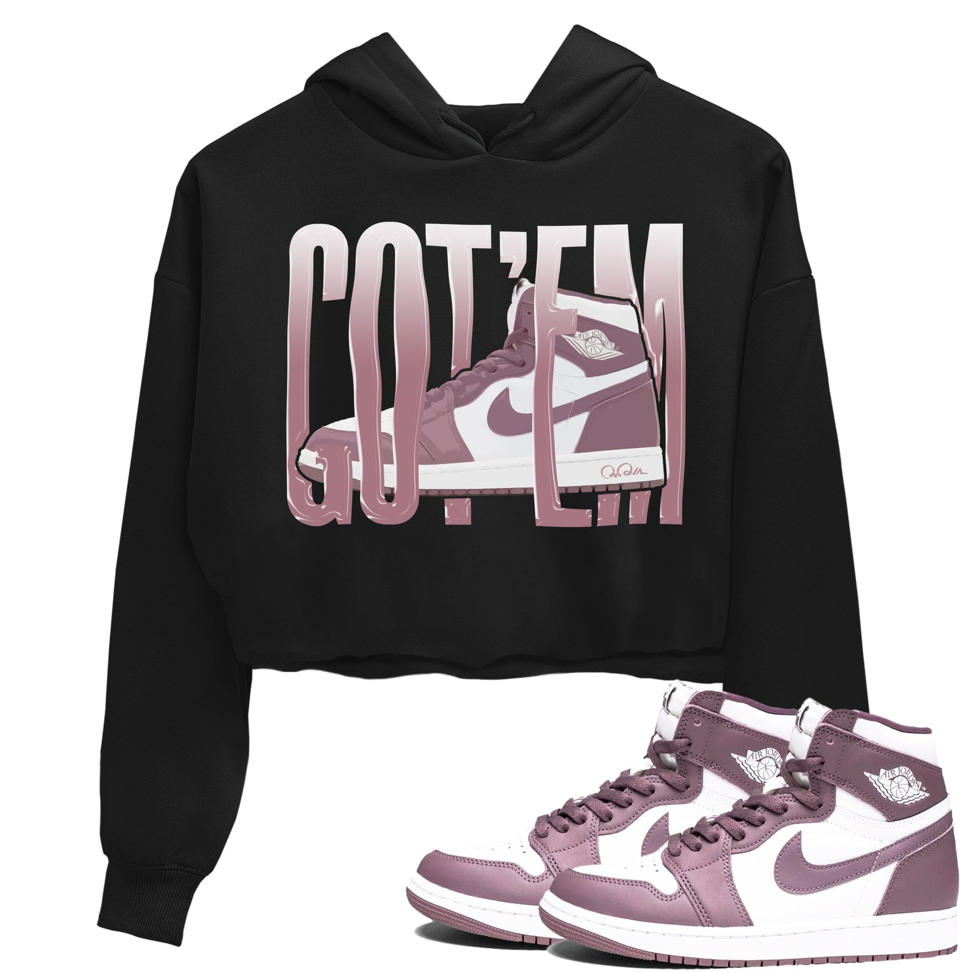 Air Jordan 1 Mauve shirt to match jordans Wiggling Gotem sneaker tees AJ1Mauve SNRT Sneaker Release Tees Black 1 Crop T-Shirt