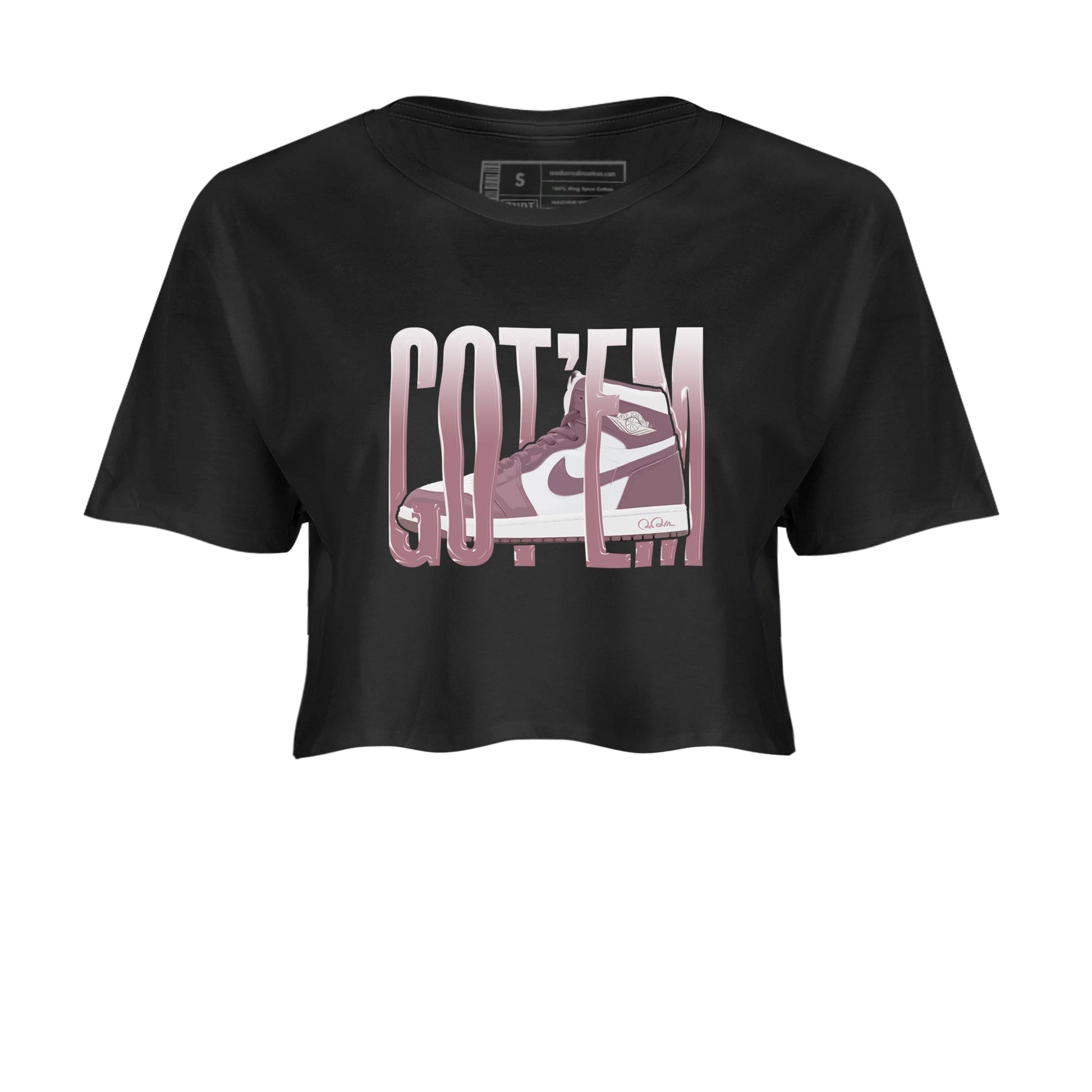 Air Jordan 1 Mauve shirt to match jordans Wiggling Gotem sneaker tees AJ1Mauve SNRT Sneaker Release Tees Black 2 Crop T-Shirt