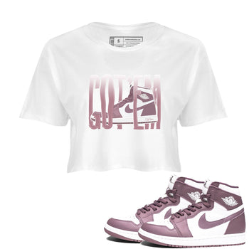 Air Jordan 1 Mauve shirt to match jordans Wiggling Gotem sneaker tees AJ1Mauve SNRT Sneaker Release Tees White 1 Crop T-Shirt